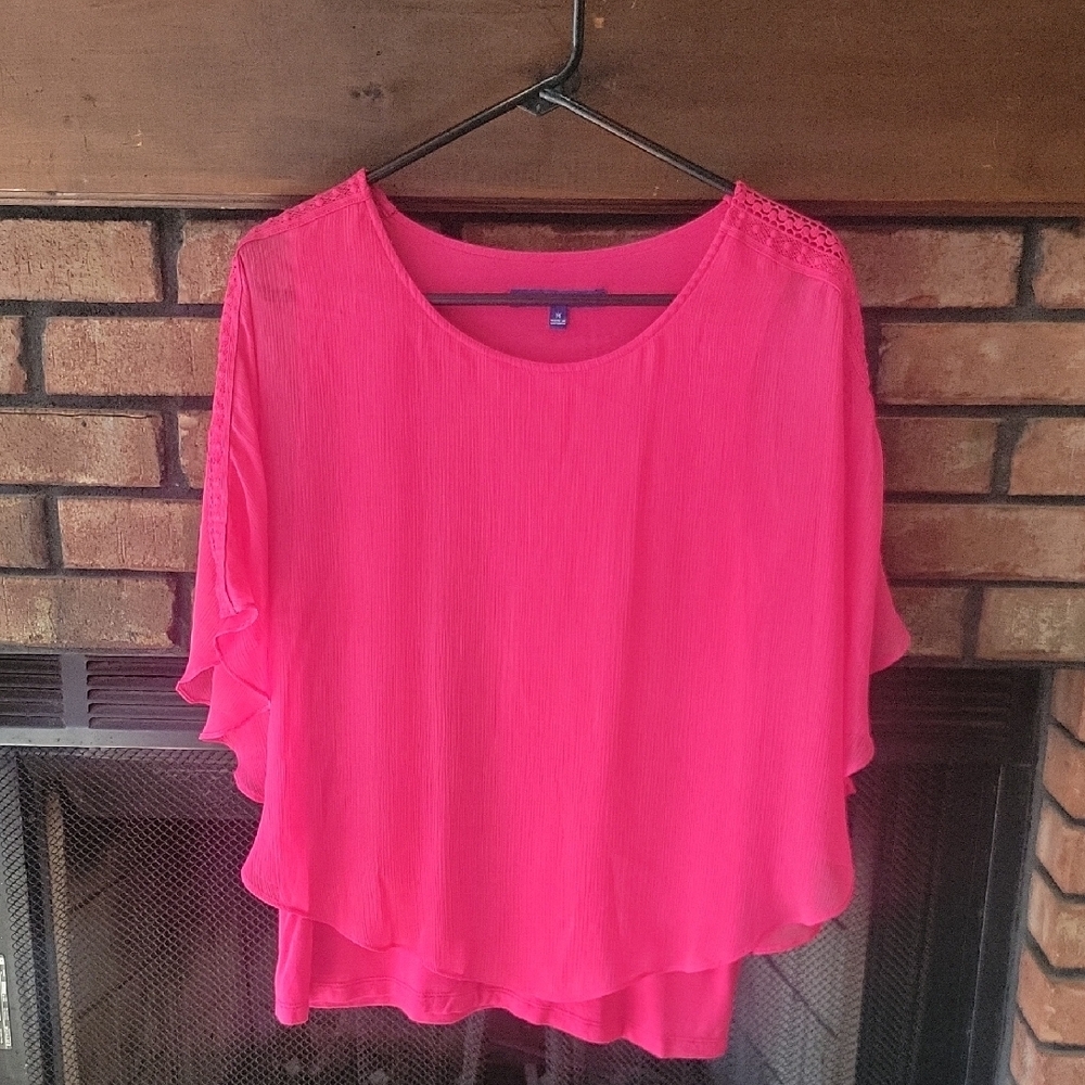 Apt 9 Pink Boxy Blouse with Relaxed Fit and Short Sleeves Size Meduim